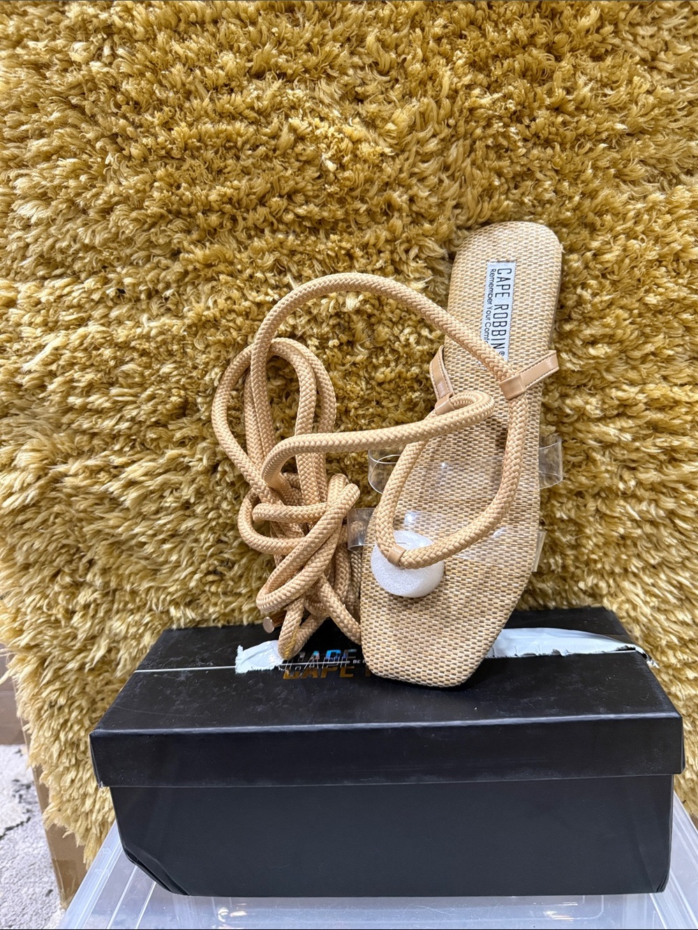 Cape Robbin Tan Woven Lace-Up Sandals for Women